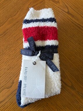 Barefoot Dreams Plush Striped Fuzzy Socks - Red, Navy, White